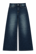 Dark Blue Wide-Leg Jeans – High-Waist Washed Denim