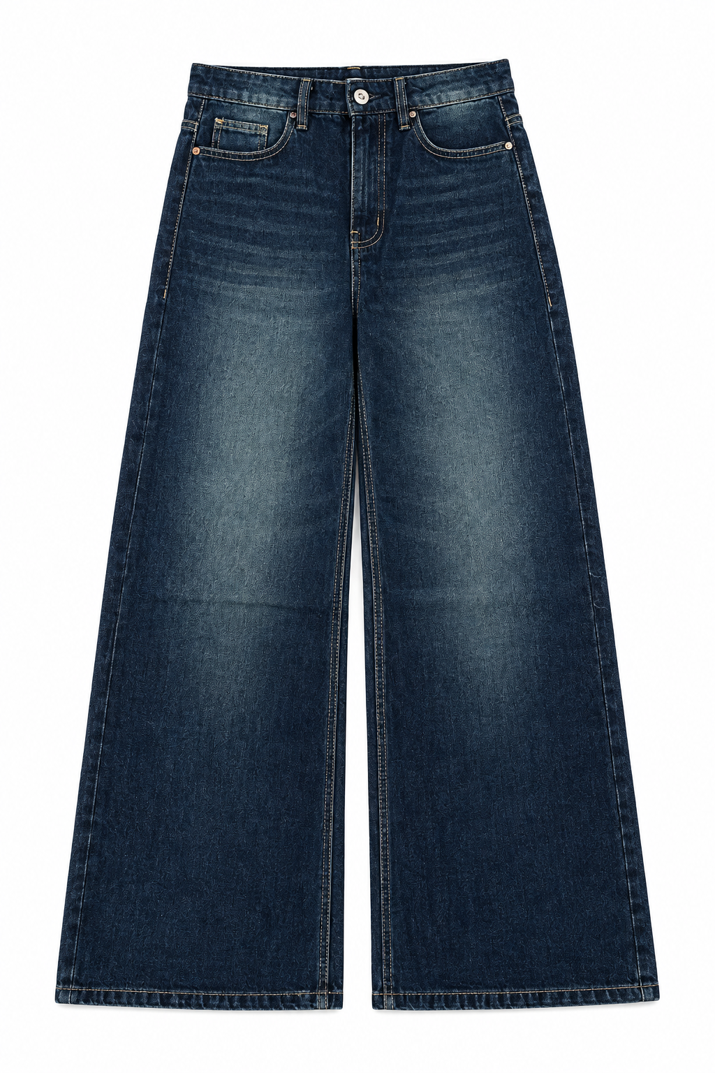 Dark Blue Wide-Leg Jeans – High-Waist Washed Denim