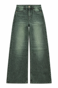 Green Grey Washed Wide-Leg Jeans – Stylish Relaxed Fit Denim