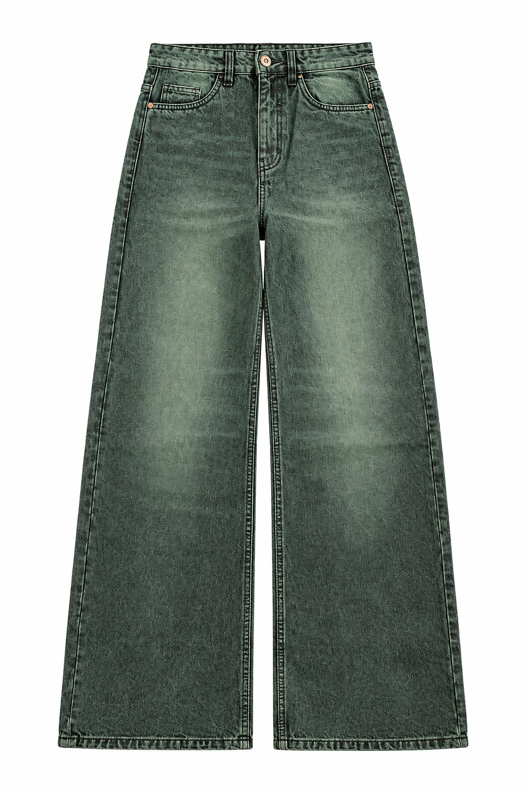 Green Grey Washed Wide-Leg Jeans – Stylish Relaxed Fit Denim