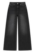 Charcoal Black Wide-Leg Washed Jeans