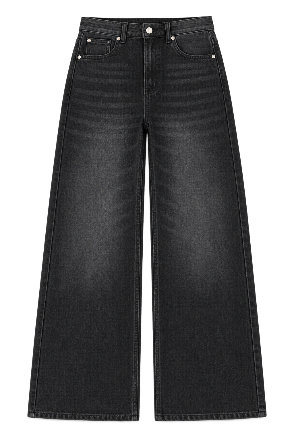 Charcoal Black Wide-Leg Washed Jeans